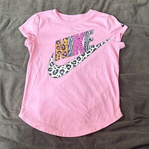 Nike Kids Pink Tee with Animal Print Logo